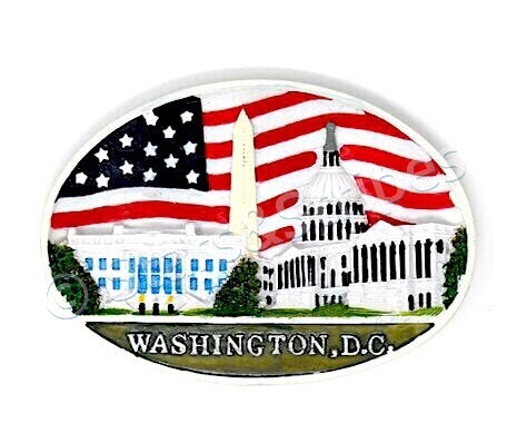 Oval Washington DC Monument & American Flag Magnet