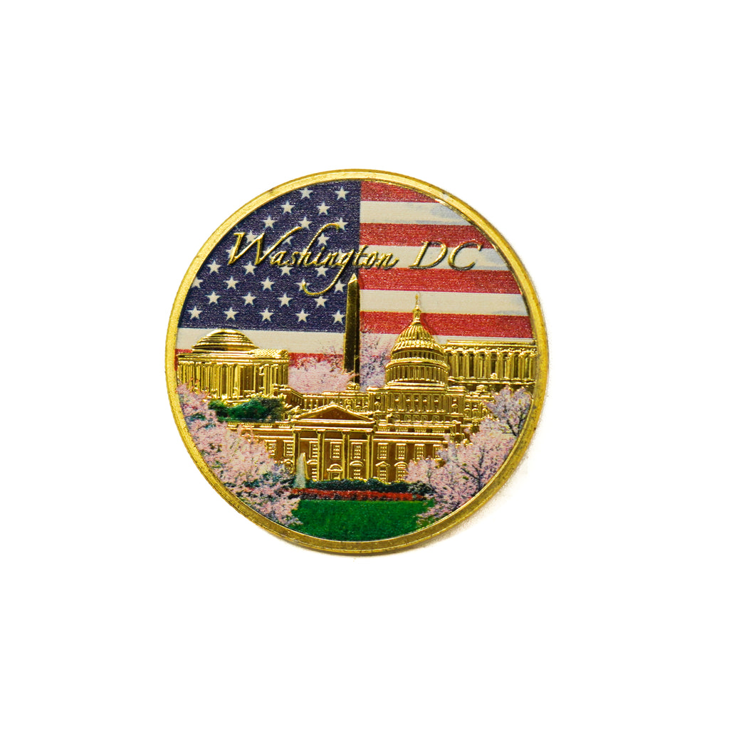 Washington DC Panoramic Collectible Souvenir Coin w/ American Flag