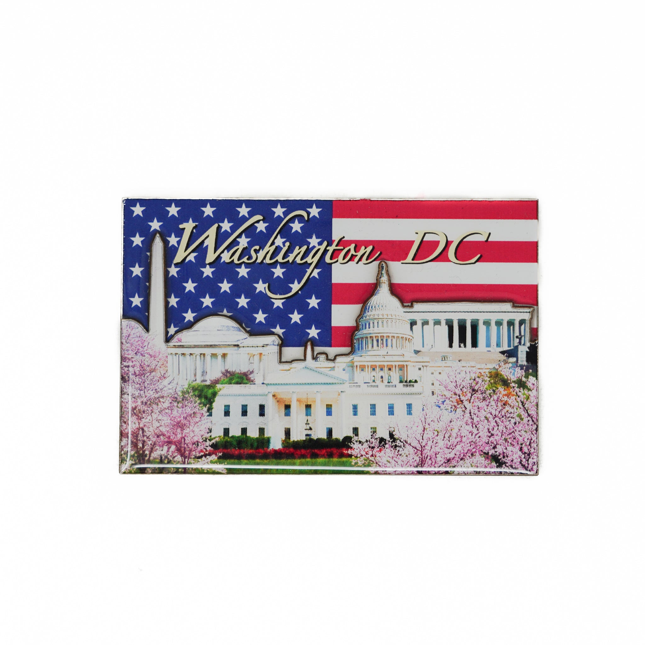 Washington D.C. Cherry Blossoms and USA Flag Magnet