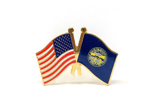 Nebraska State & USA Friendship Flags Lapel Pin