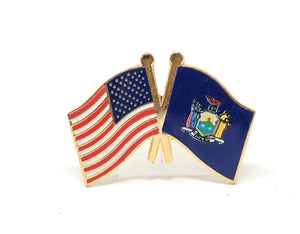 New York State & USA Friendship Flags Lapel Pin