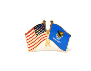 Oklahoma State & USA Friendship Flags Lapel Pin