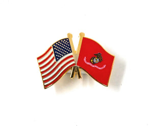 US Marines & USA Friendship Flags Lapel Pin