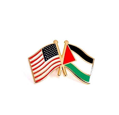 BOX of 12 Palestine & US Crossed Flag Lapel Pins, Palestinian & American  Double Friendship Pin Badge