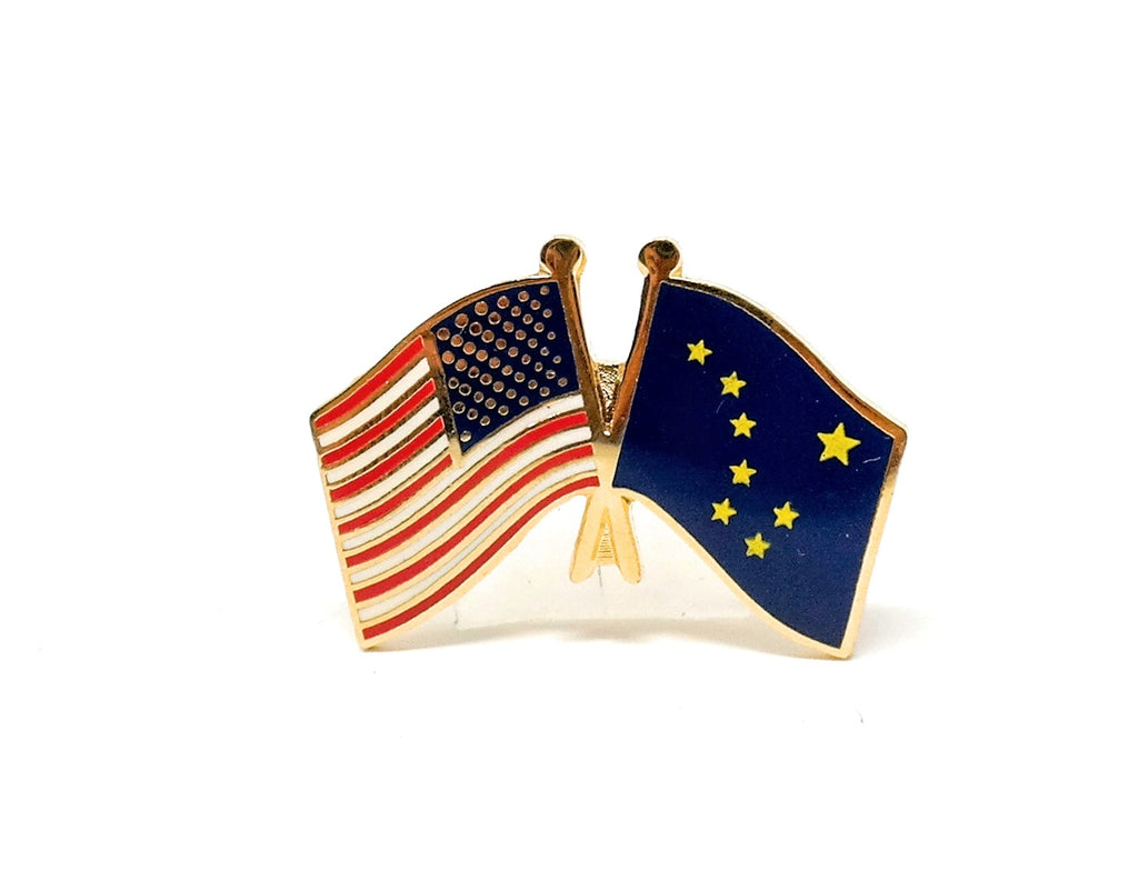 Alaska State & USA Friendship Flags Lapel Pin
