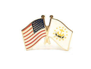 Rhode Island State & USA Friendship Flags Lapel Pin