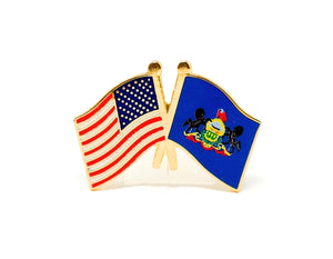 Pennsylvania State & USA Friendship Flags Lapel Pin