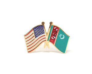 Turkmenistan & USA Friendship Flags Lapel Pin