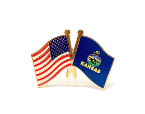 Kansas State & USA Friendship Flags Lapel Pin