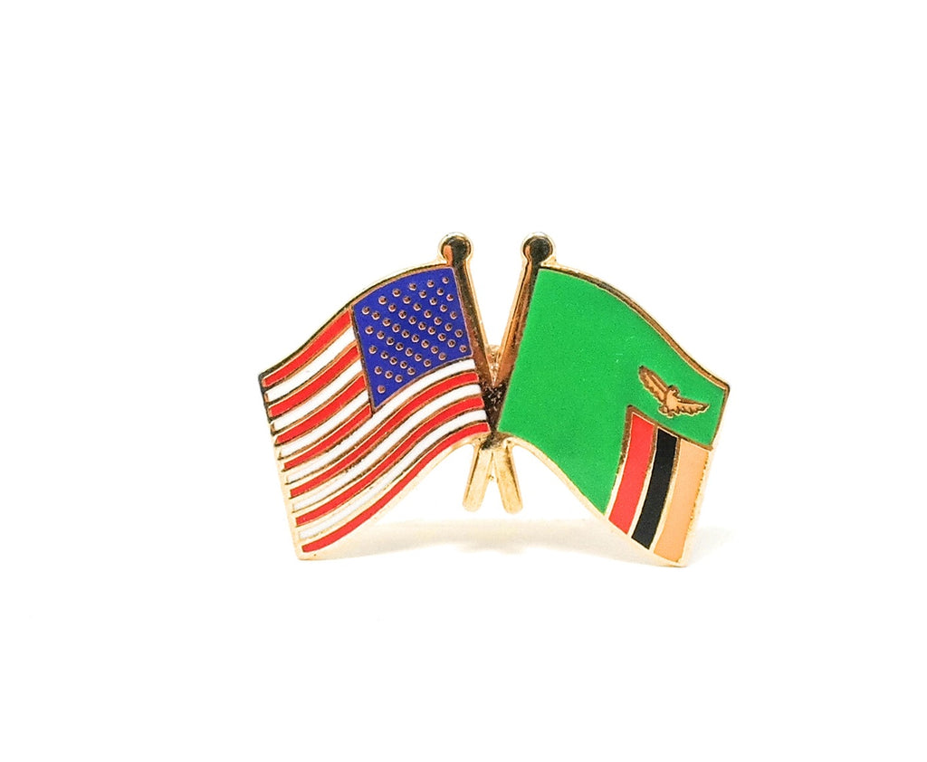 Zambia & USA Friendship Flags Lapel Pin