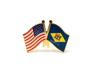 Delaware State & USA Friendship Flags Lapel Pin