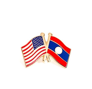 Laos & USA Friendship Flags Lapel Pin