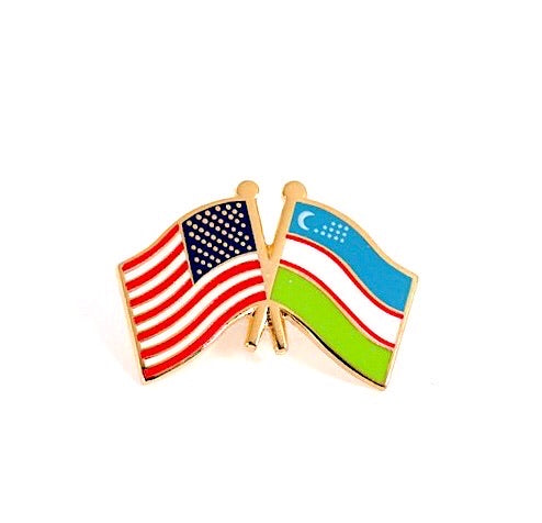 Uzbekistan & USA Friendship Flags Lapel Pin
