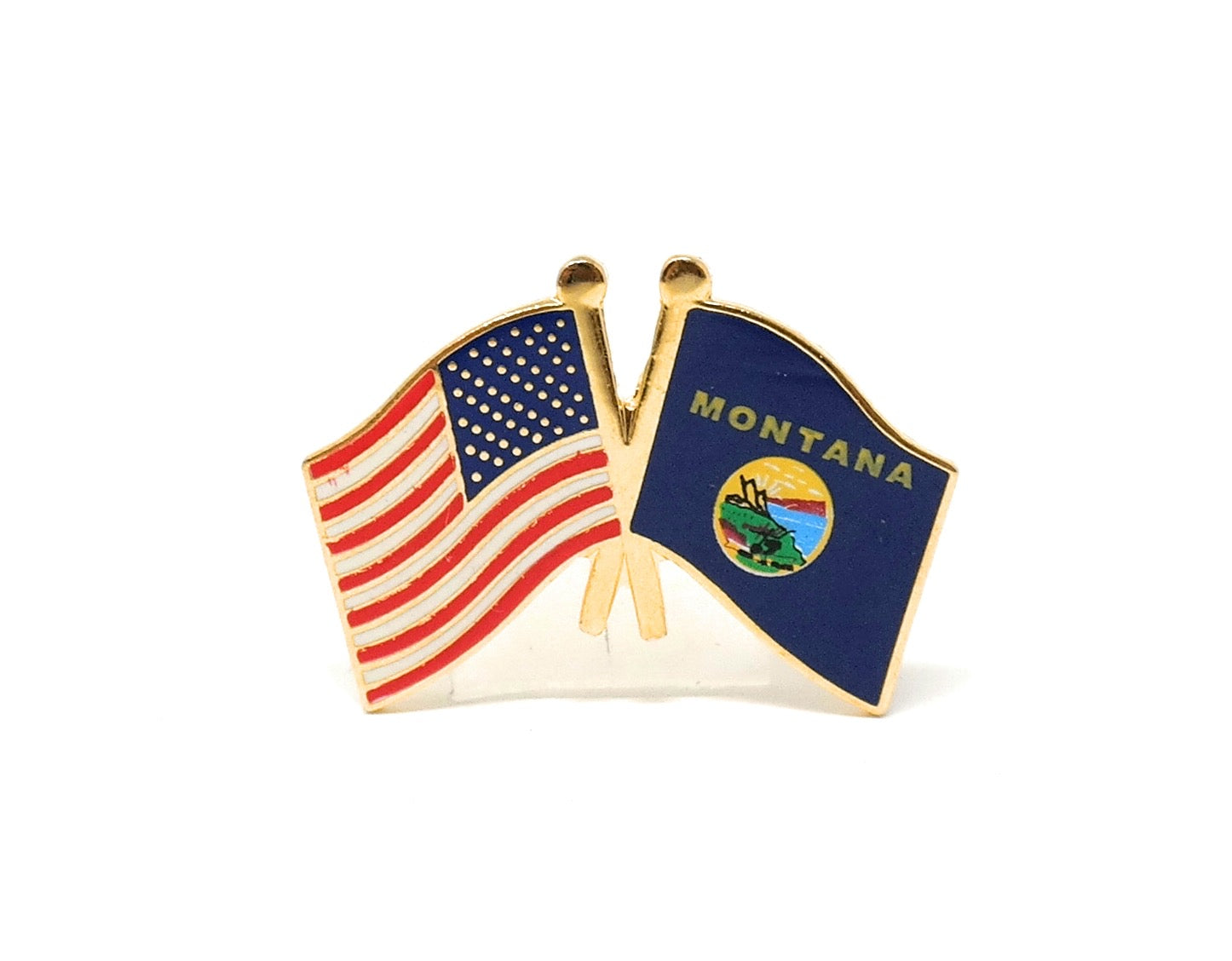 Montana State & USA Friendship Flags Lapel Pin