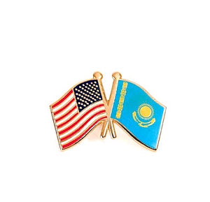 Kazakhstan & USA Friendship Flags Lapel Pin