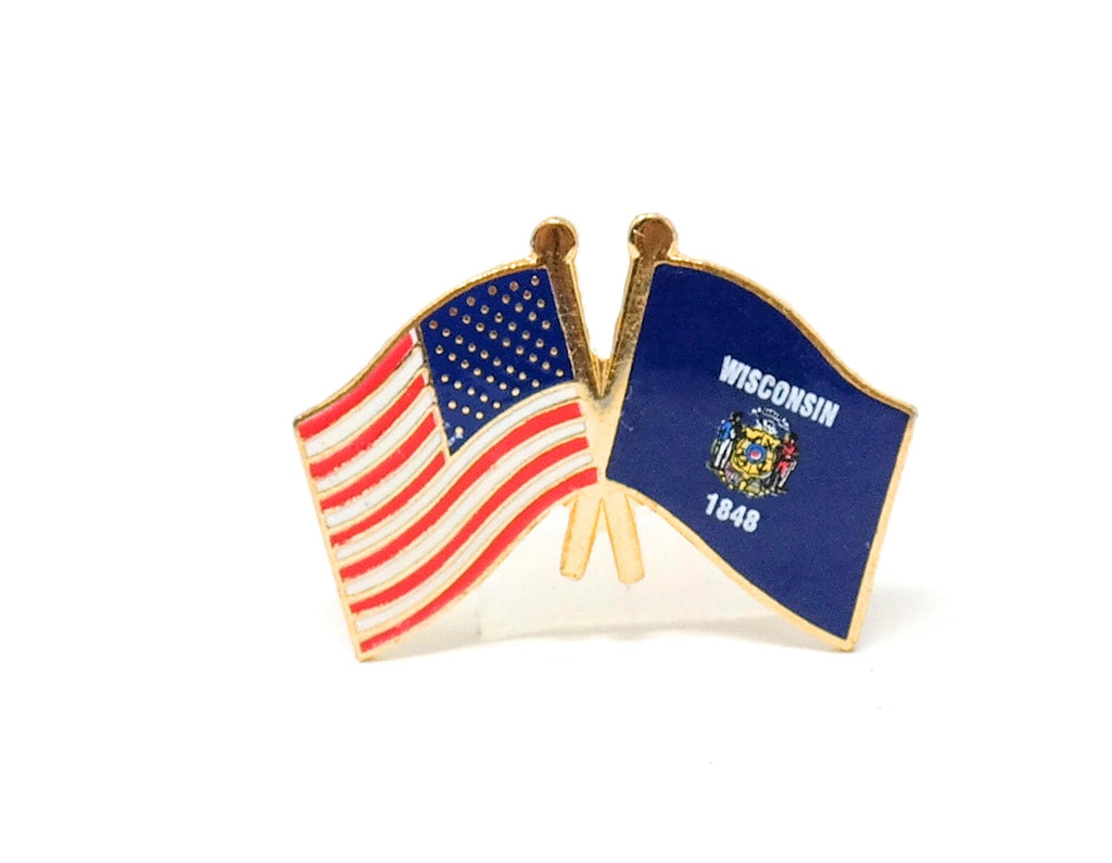 Wisconsin State & USA Friendship Flags Lapel Pin