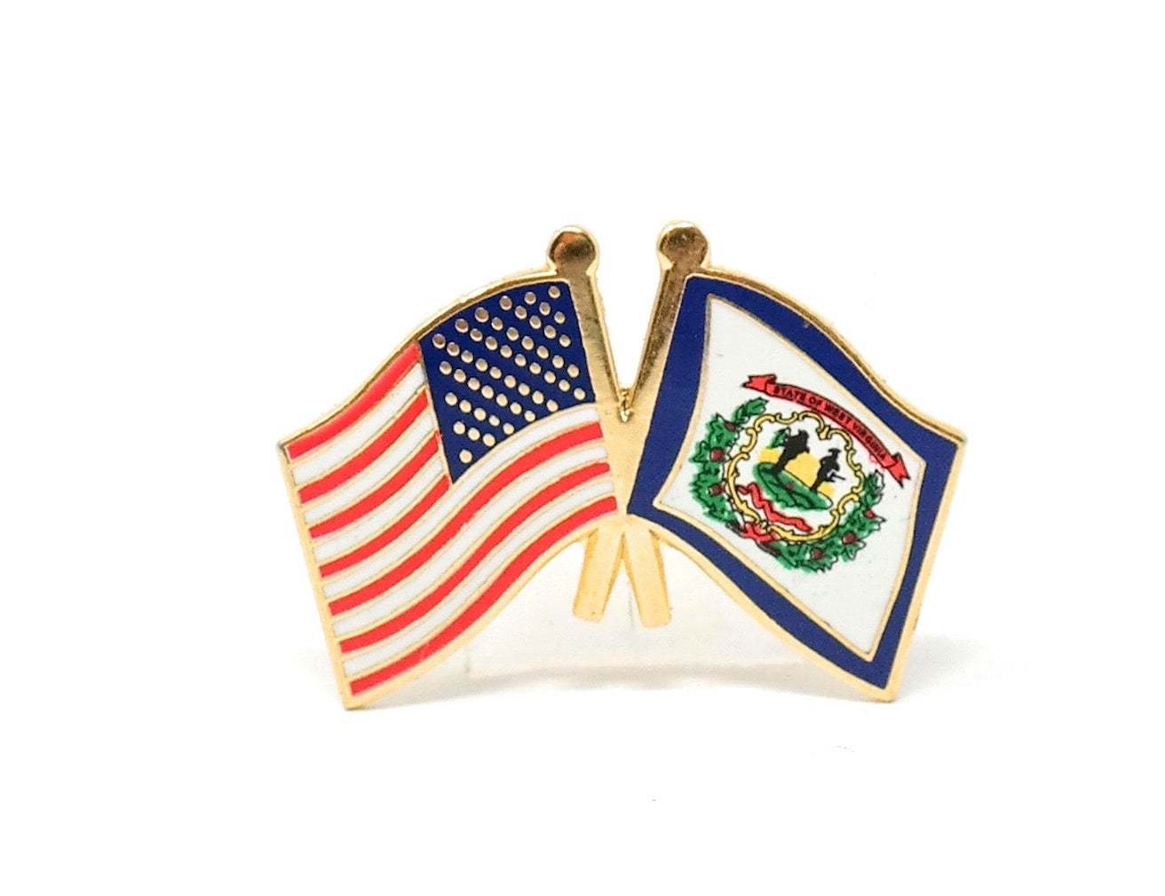 West Virginia State & USA Friendship Flags Lapel Pin