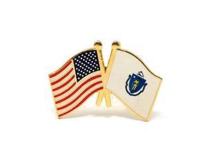 Massachusetts State & USA Friendship Flags Lapel Pin