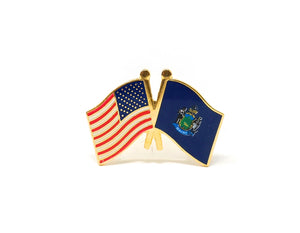 Maine State & USA Friendship Flags Lapel Pin