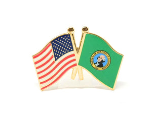 Washington State & USA Friendship Flags Lapel Pin