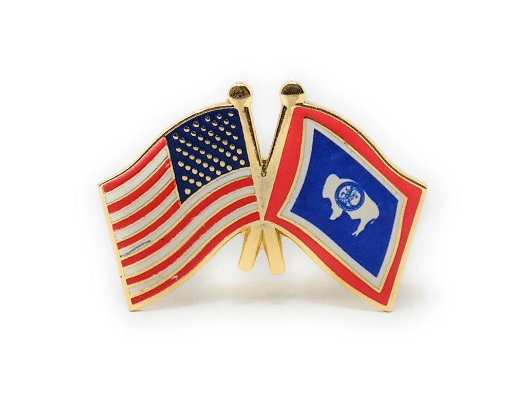 Wyoming State & USA Friendship Flags Lapel Pin