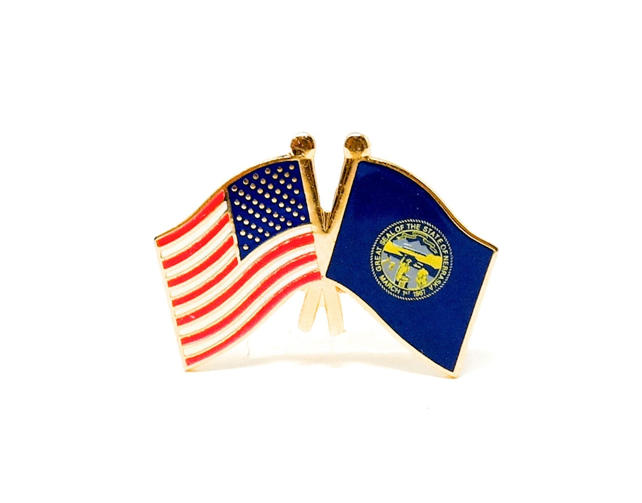 Nebraska State & USA Friendship Flags Lapel Pin